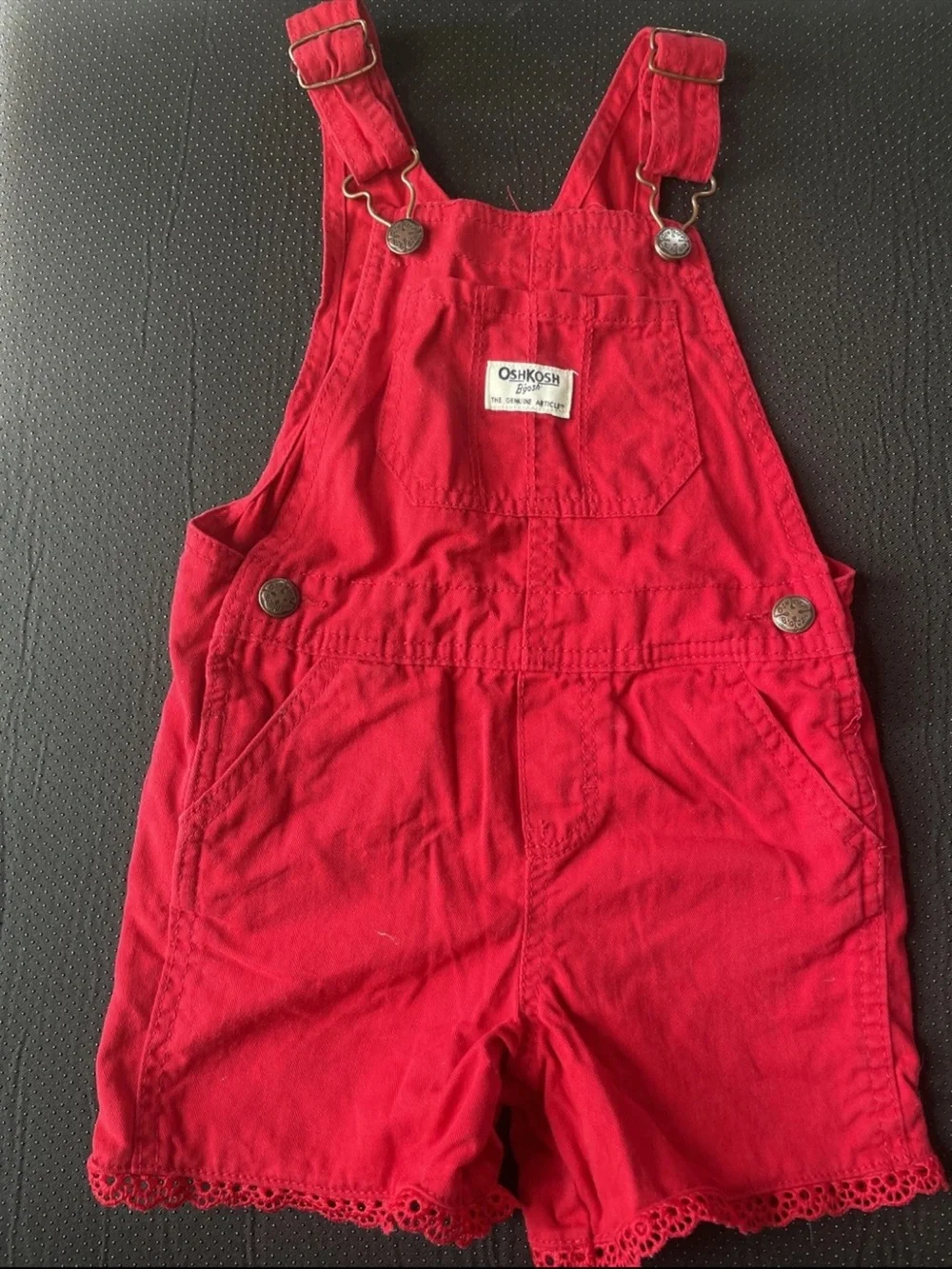 OshKosh B'gosh Red Girls' Shortall Overalls with Lace Trim